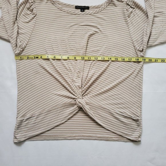 Haute Monde Women's White Striped Twisted Front Hem Long Sleeve Shirt Tan Large - Picture 8 of 10